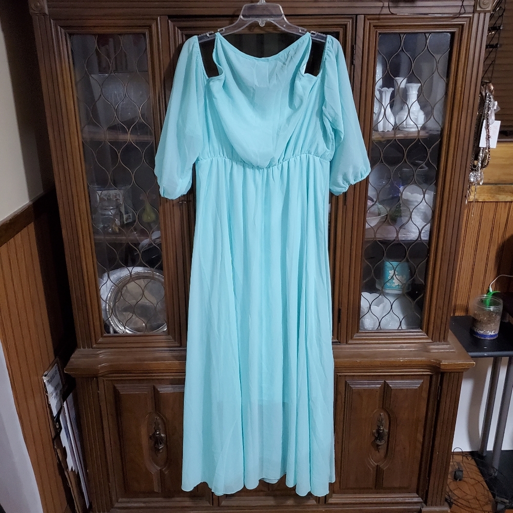 Aqua Puff Sleeve Dress - Picture 6 of 7